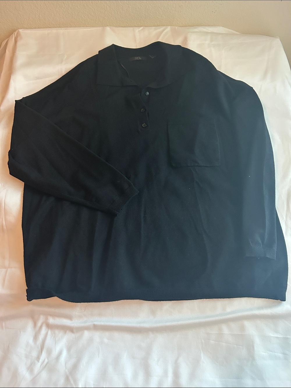 RDI oversized Black Long-Sleeve Polo with Chest Pocket